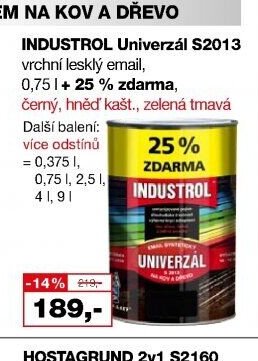 INDUSTROL Univerzál S2013 vrchní lesklý email, 0,75 l + 25 % zdarma, černý, hněď kašt., zelená tmavá