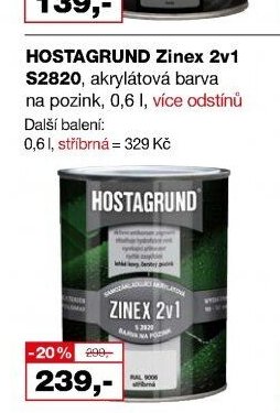 HOSTAGRUND Zinex 2v1 S2820, akrylátová barva na pozink, 0,6 l, více odstínů