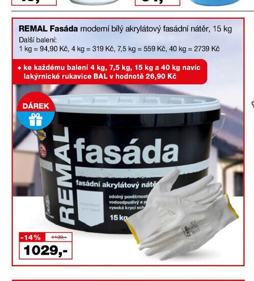 REMAL Fasáda moderní bílý akrylátový fasádní nátěr