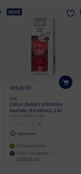 BIBS Colour dudlík z přírodního kaučuku, 0-6 měsíců, 2 ks