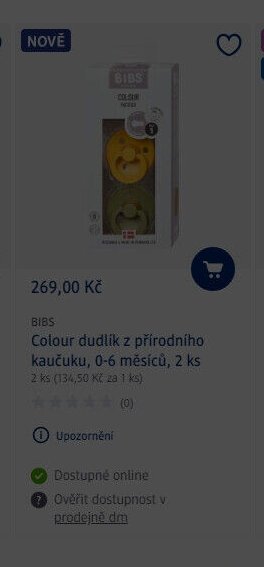 BIBS Colour dudlík z přírodního kaučuku, 0-6 měsíců, 2 ks