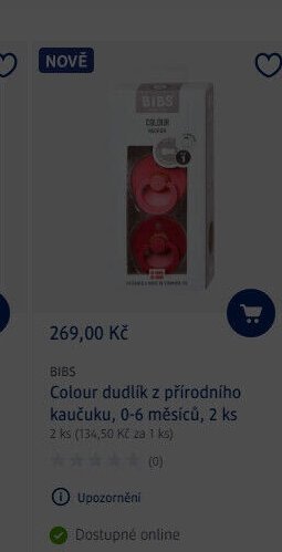 BIBS Colour dudlík z přírodního kaučuku, 0-6 měsíců, 2 ks