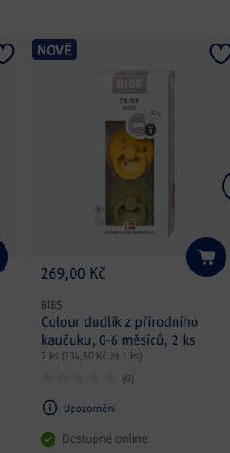 BIBS Colour dudlík z přírodního kaučuku, 0-6 měsíců, 2 ks