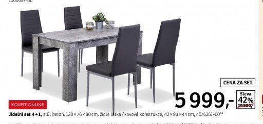 Jídelní set 4+1, stůl beton