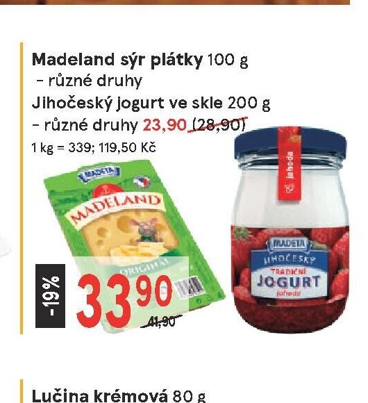 Madeland sýr plátky 100 g, Jihočeský jogurt ve skle 200 g