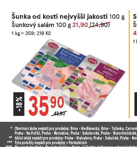 Šunka od kosti nejvyšší jakosti 100 g, Šunkový salám 100 g