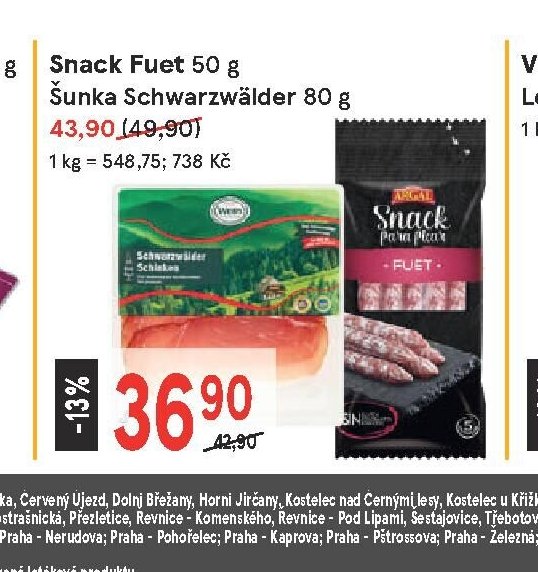 Snack Fuet 50 g, Šunka Schwarzwälder 80 g
