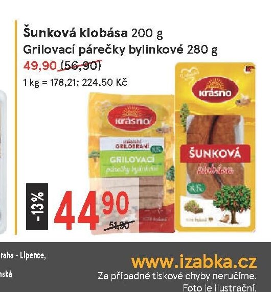 Šunková klobása 200 g, Grilovací párečky bylinkové 280 g