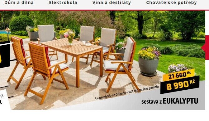 Sestava z eukalyptu (4x křeslo Orlando + stůl 150 cm)