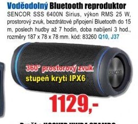 Voděodolný Bluetooth reproduktor SENCOR SSS 6400N