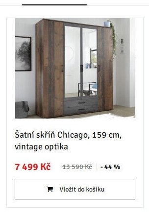 Šatní skříň Chicago, 159 cm, vintage optika