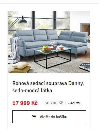 Rohová sedací souprava Danny, šedo-modrá látka