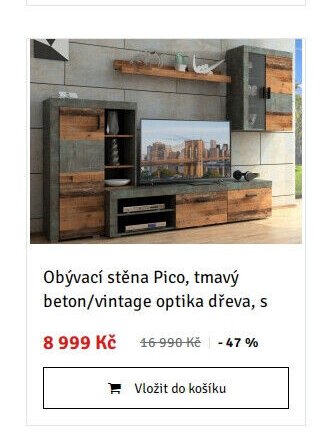Obývací stěna Pico, tmavý beton/vintage optika dřeva, s
