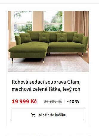 Rohová sedací souprava Glam, mechová zelená látka, levý roh