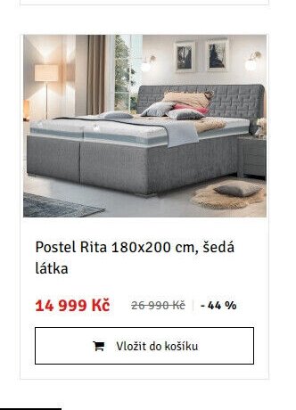Postel Rita 180x200 cm, šedá látka