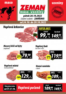 aktuální leták ZEMAN maso - uzeniny 24.10.2022-29.10.2022