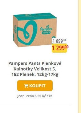 Pampers Pants Plenkové Kalhotky Velikost 5, 152 Plenek, 12kg-17kg