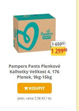 Pampers Pants Plenkové Kalhotky Velikost 4, 176 Plenek, 9kg-15kg