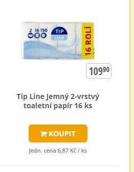 Tip Line jemný 2-vrstvý toaletní papír 16 ks