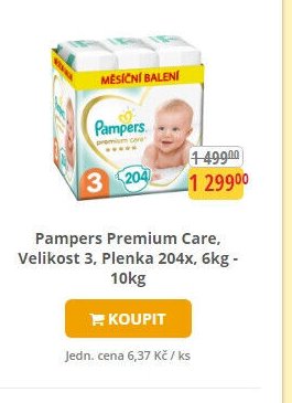 Pampers Premium Care, Velikost 3, Plenka 204x, 6kg - 10kg
