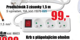 Prodlužovák 3 zásuvky 1,5m