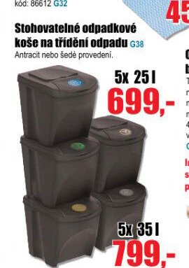 Stohovatelné odpadkové koše na tříděný odpad