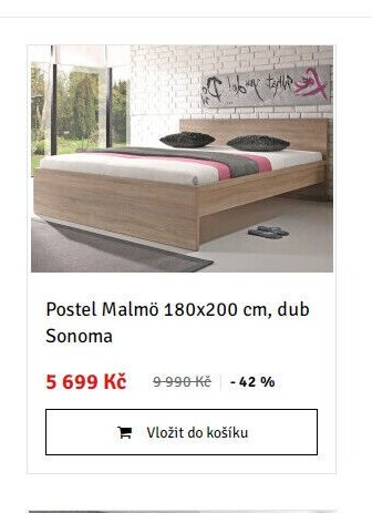 Postel Malmö 180x200 cm, dub Sonoma