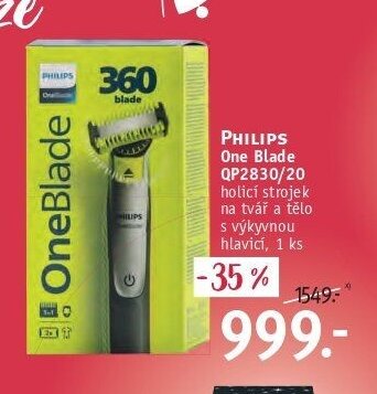 PHILIPS One Blade QP2830/20 holicí strojek na tvář a tělo s výkyvnou hlavicí, 1 ks