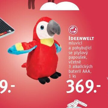 IDEENWELT mluvící a pohybující se plyšový papoušek, včetně 3 alkalických bateri AAA