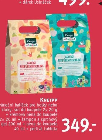 KNEIPP vánoční balíček pro holky nebo kluky: sůl do koupele 2x 20 g + krémová pěna do koupele 2x 20 ml + šampon a sprchový gel 200 ml + pěna do koupele 40 ml + perlivá tableta