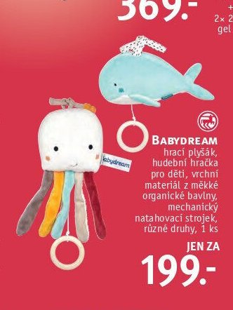BABYDREAM hrací plyšák, hudební hračka pro děti, vrchní materiál z měkké organické bavlny, mechanický natahovací strojek