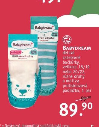 BABYDREAM dětské zateplené bačkůrky, velikost 18/19 nebo 20/22, různé druhy a motivy, protiskluzová podrážka, 1 pár