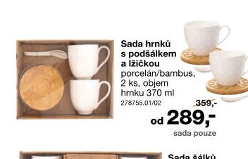 Sada hrnků s podšálkem a lžičkou porcelán/bambus