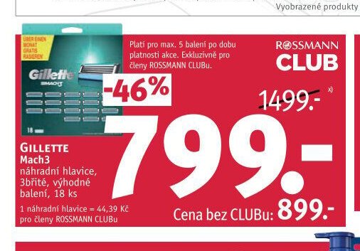 GILLETTE Mach3 náhradní hlavice, 3břité, výhodné balení, 18 ks