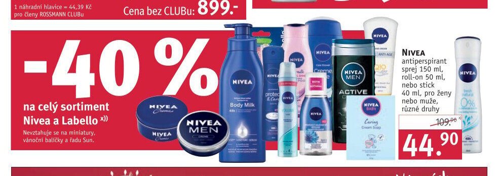 NIVEA antiperspirant sprej 150 ml, roll-on 50 ml, nebo stick 40 ml, pro ženy nebo muže, různé druhy