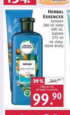 HERBAL ESSENCES šampon 380 ml nebo 400 ml, balzám 275 ml na vlasy, různé druhy