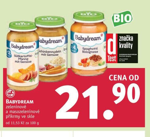 BABYDREAM zeleninové a masozeleninové příkrmy ve skle
