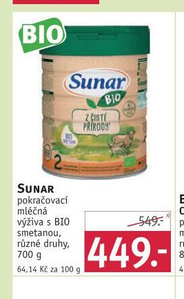SUNAR pokračovací mléčná výživa s BIO smetanou