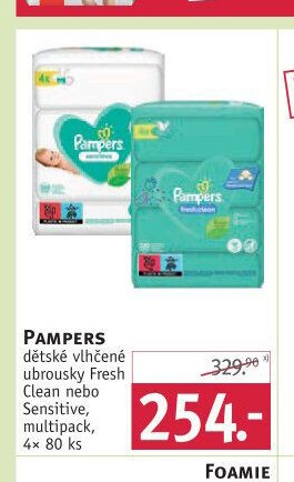 Pampers dětské vlhčené ubrousky Fresh Clean nebo Sensitive, multipack, 4x 80 ks