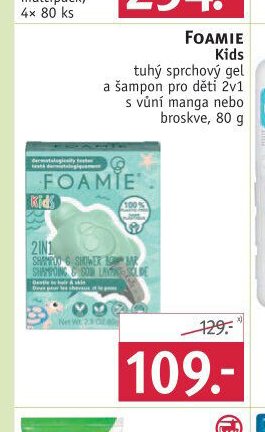 FOAMIE Kids tuhý sprchový gel a šampon pro děti 2v1 s vůní manga nebo broskve, 80 g