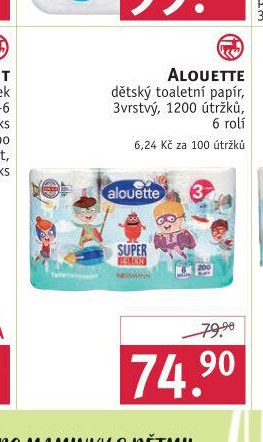 ALOUETTE dětský toaletní papír, 3vrstvý, 1200 útržků, 6 rolí