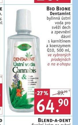 Bio Bione Dentamint bylinná ústní voda pro svěží dech a zpevnění dásní s karnitinem a koenzymem Q10, 500 ml