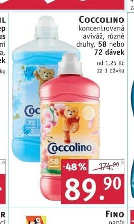 COCCOLINO koncentrovaná aviváž, různé druhy, 58 nebo 72 dávek