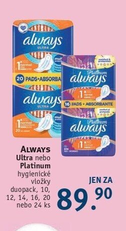ALWAYS Ultra nebo Platinum hygienické vložky