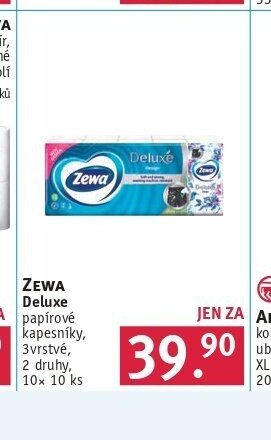 ZEWA Deluxe papírové kapesníky, 3vrstvé, 2 druhy, 10x 10 ks