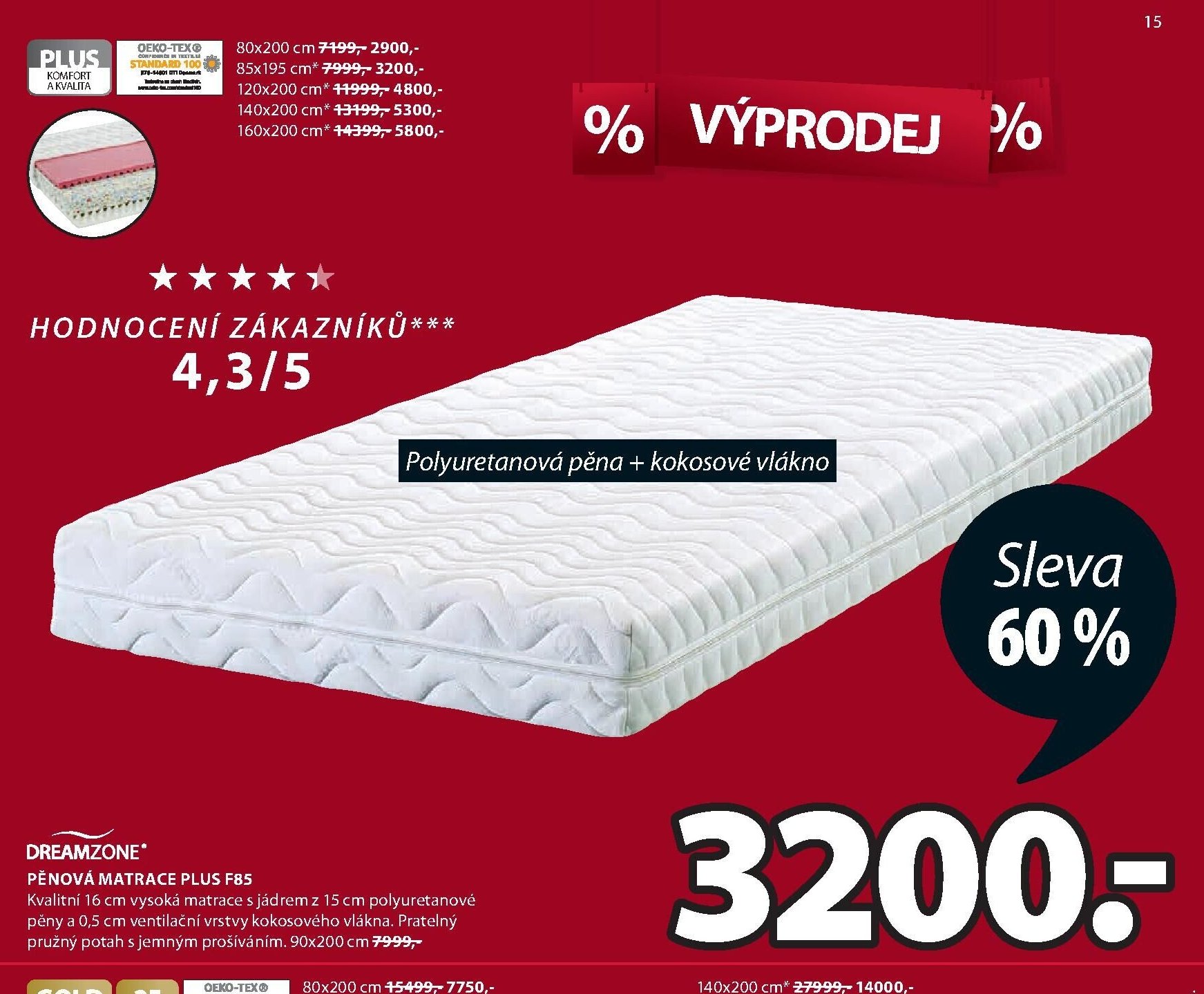 DREAMZONE PĚNOVÁ MATRACE PLUS F85