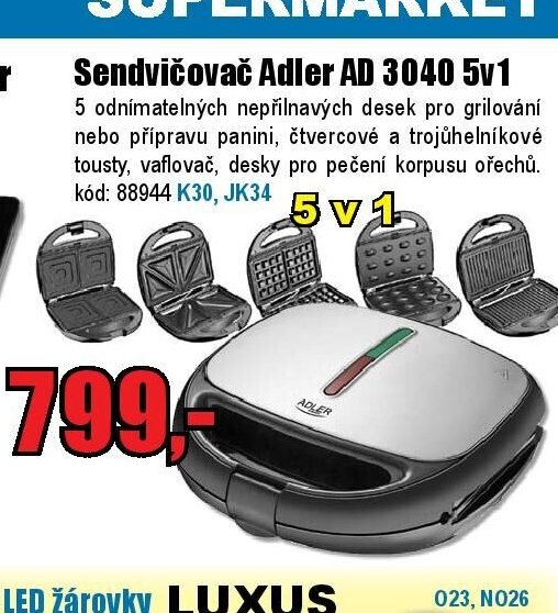 Sendvičovač Adler AD 3040 5v1