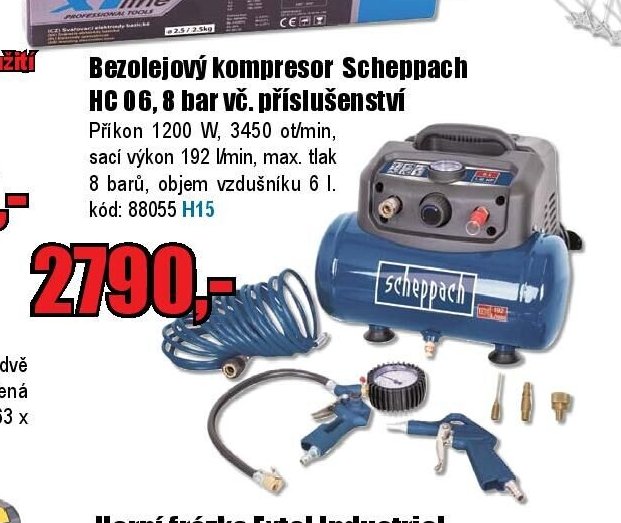 Bezolejový kompresor Scheppach HC 06