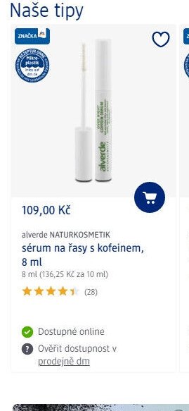 alverde NATURKOSMETIK sérum na řasy s kofeinem, 8 ml