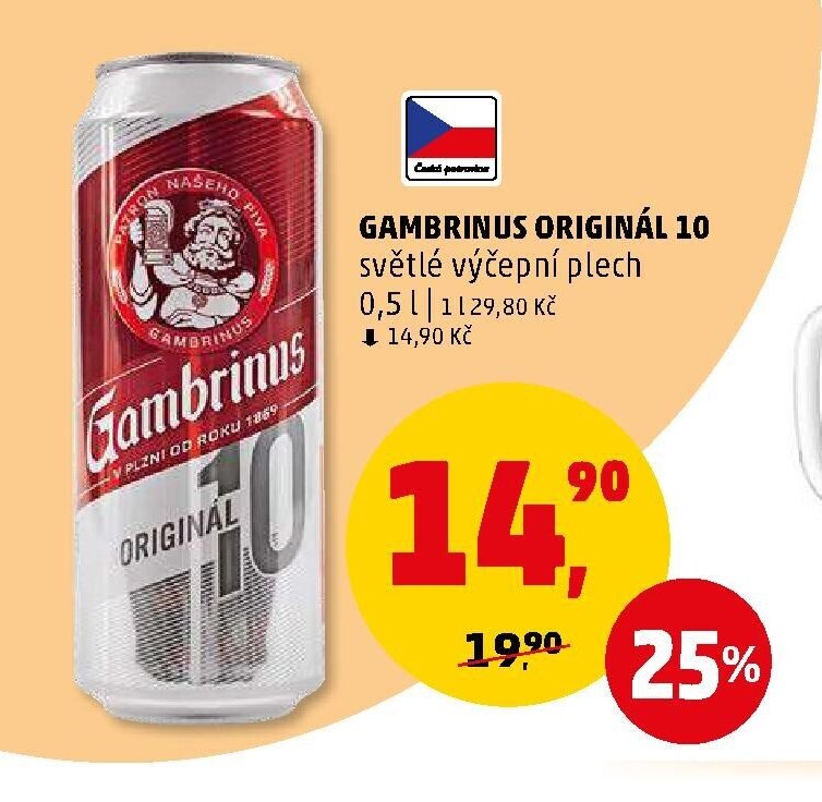 Gambrinus Originál 10 světlé výčepní plech 0,5 l